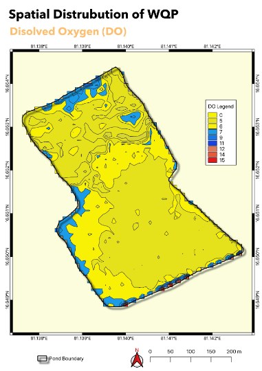 Predicted water quality map output over a pond cluster